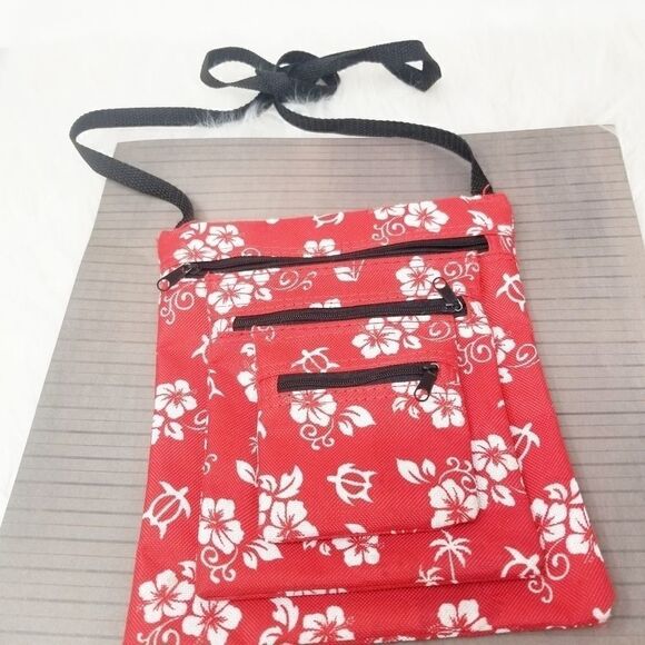 Handbags - Cute crossbody red floral 3 zipper bag